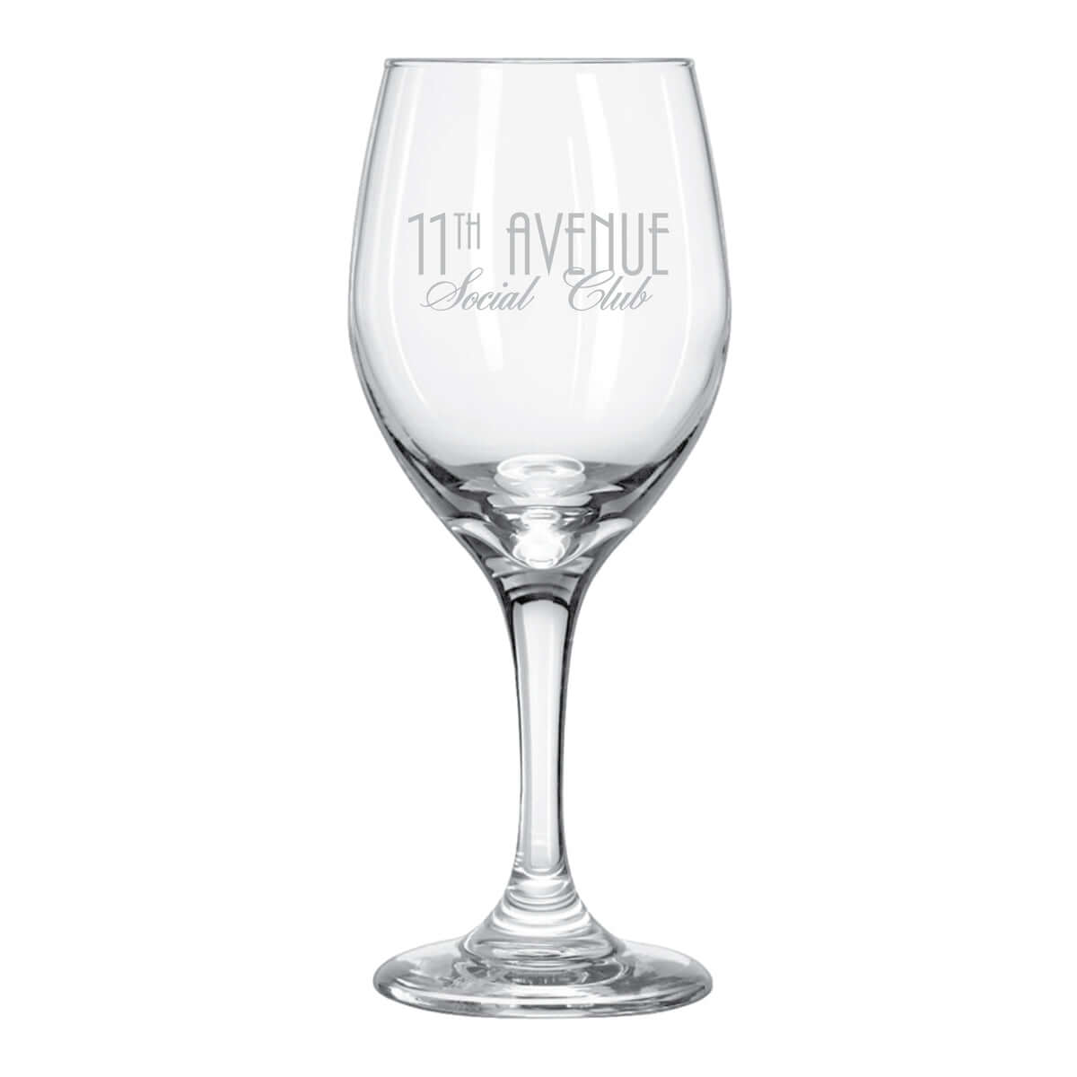 Custom engraved 14 oz Libbey Perception Tall Goblet Wine Glass for upscale beverage service.