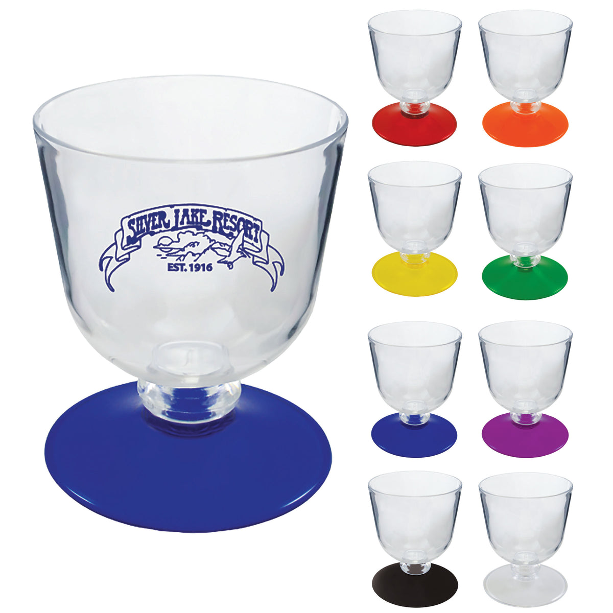 7oz Short Stem Plastic Wine Glass with Your Choice of Base Color