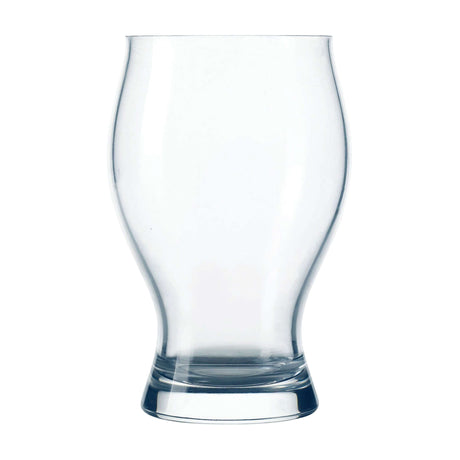 Angled empty view of 16 oz Arc Barlow pilsner glass, showing slender profile, tapered base, and clear glass with no imprint
