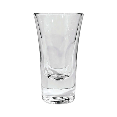 Custom 1.7 oz Arc Evase Shot Glass, clear glass design with modern shape for beverage presentation.