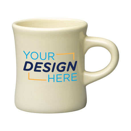 Custom ceramic diner mug featuring a personalized design placeholder on a natural finish.
