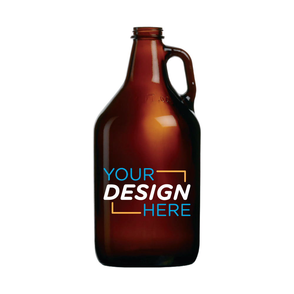 64 oz. Amber Glass Growler – Custom Logo Imprinted