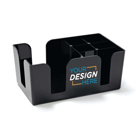 Black Custom Plastic Napkin & Straw Caddy Front