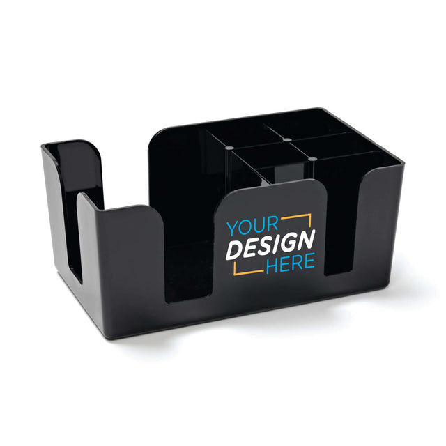 Black Custom Plastic Napkin & Straw Caddy Front