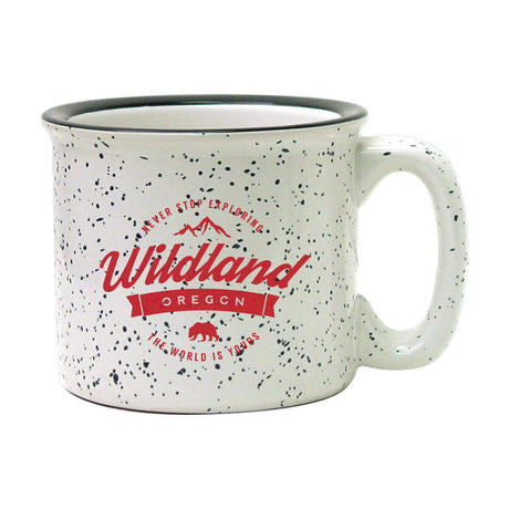 Custom 15 oz speckled campfire mug featuring a vibrant design and rustic charm, perfect for outdoor adventures.