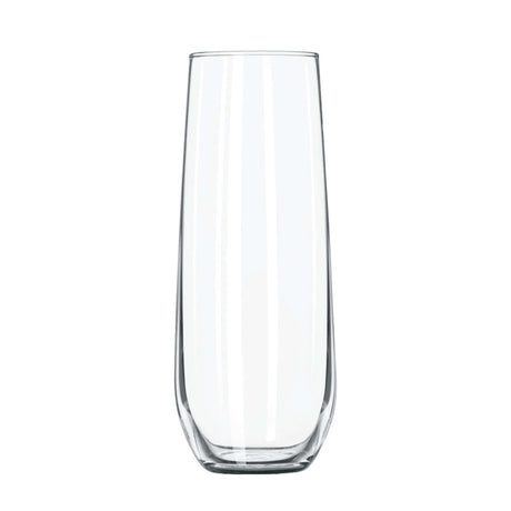 Custom Libbey 8.5 oz stemless flute glass, perfect for champagne and cocktails in elegant design.