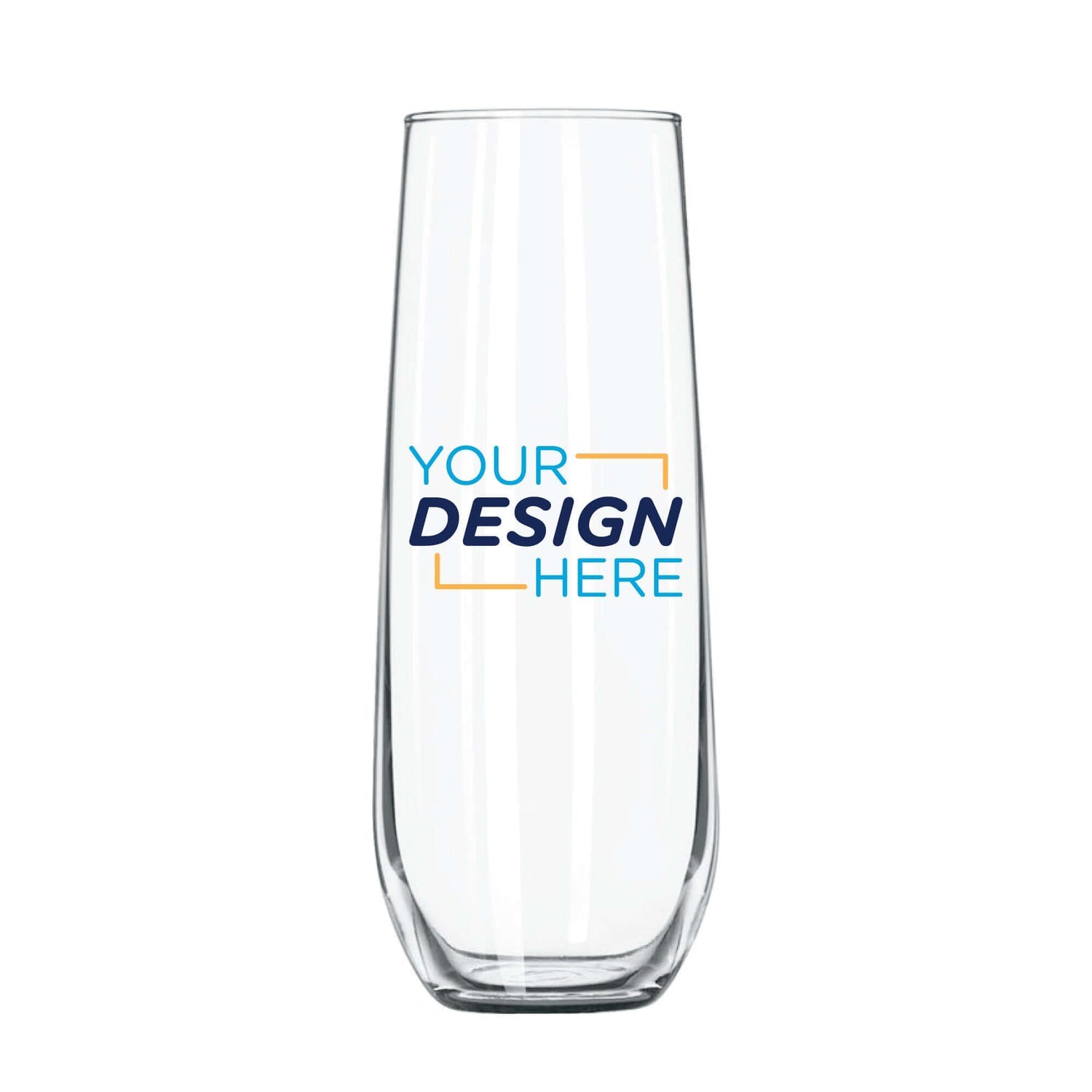 Custom Libbey 8.5 oz stemless flute with personalized design space for logos or text.