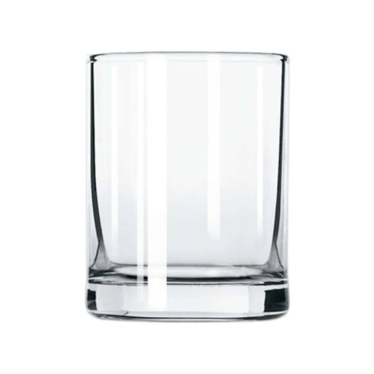Clear glass tumbler, perfect for serving drinks in style at home or any bar setting.