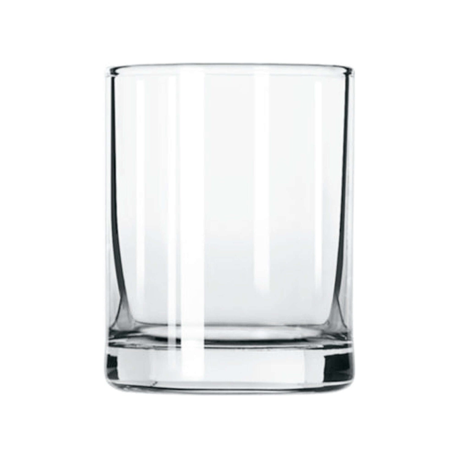 Clear glass tumbler, perfect for serving drinks in style at home or any bar setting.