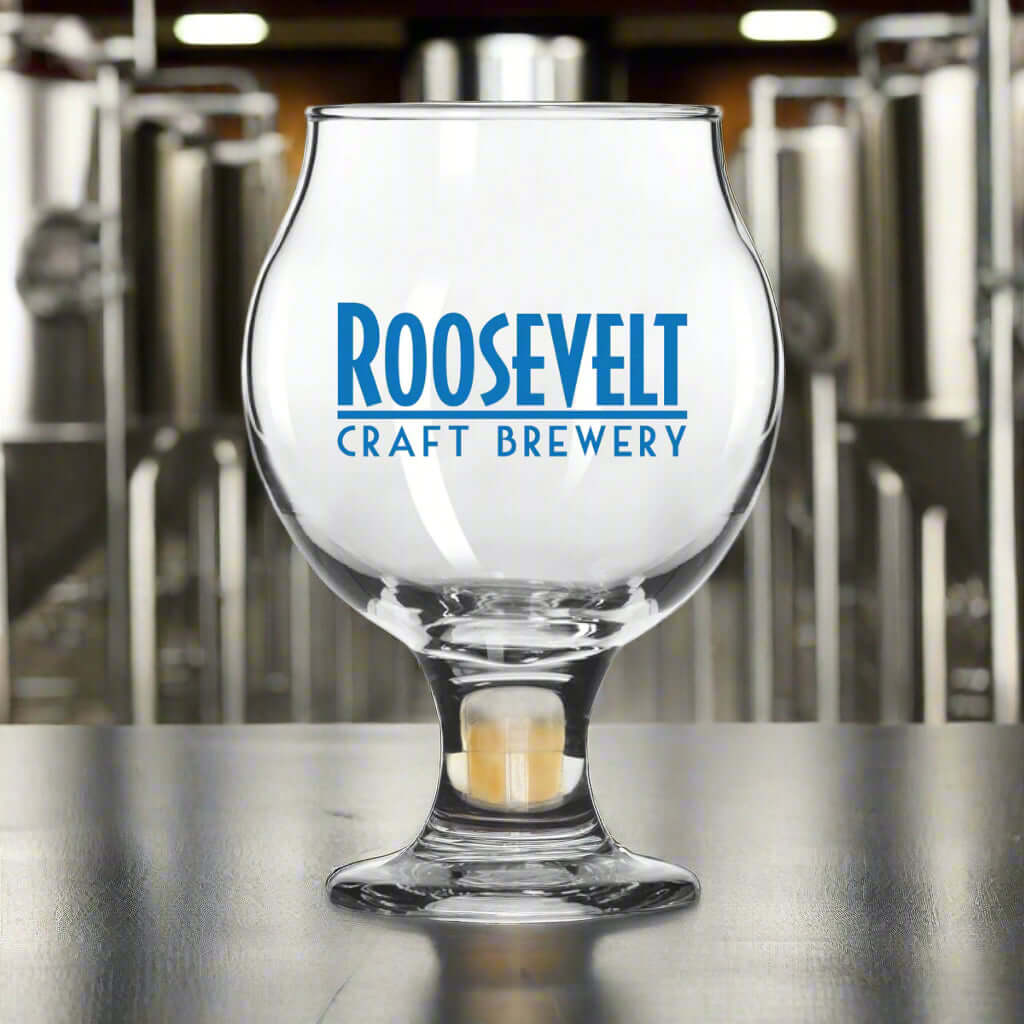 Custom 5 oz Belgian Tulip Beer Taster Glass in a brewery