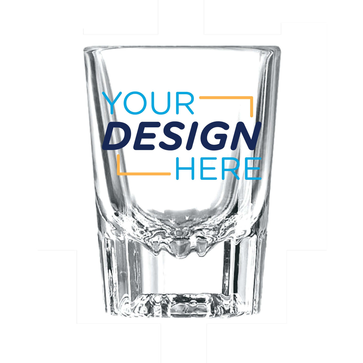 Custom 2 oz Libbey fluted shot glass with personalized design placeholder for branding and events.