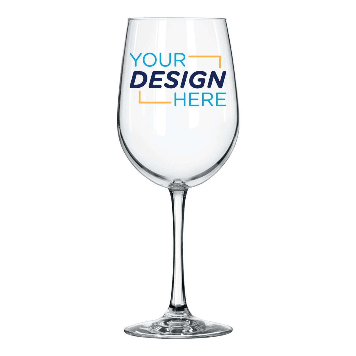 Customizable tall wine glass featuring a clear design area for personalization and elegant stem.