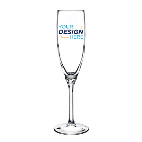 Custom Libbey 6 oz Domaine Flute Glass with personalized design area for branding and events.