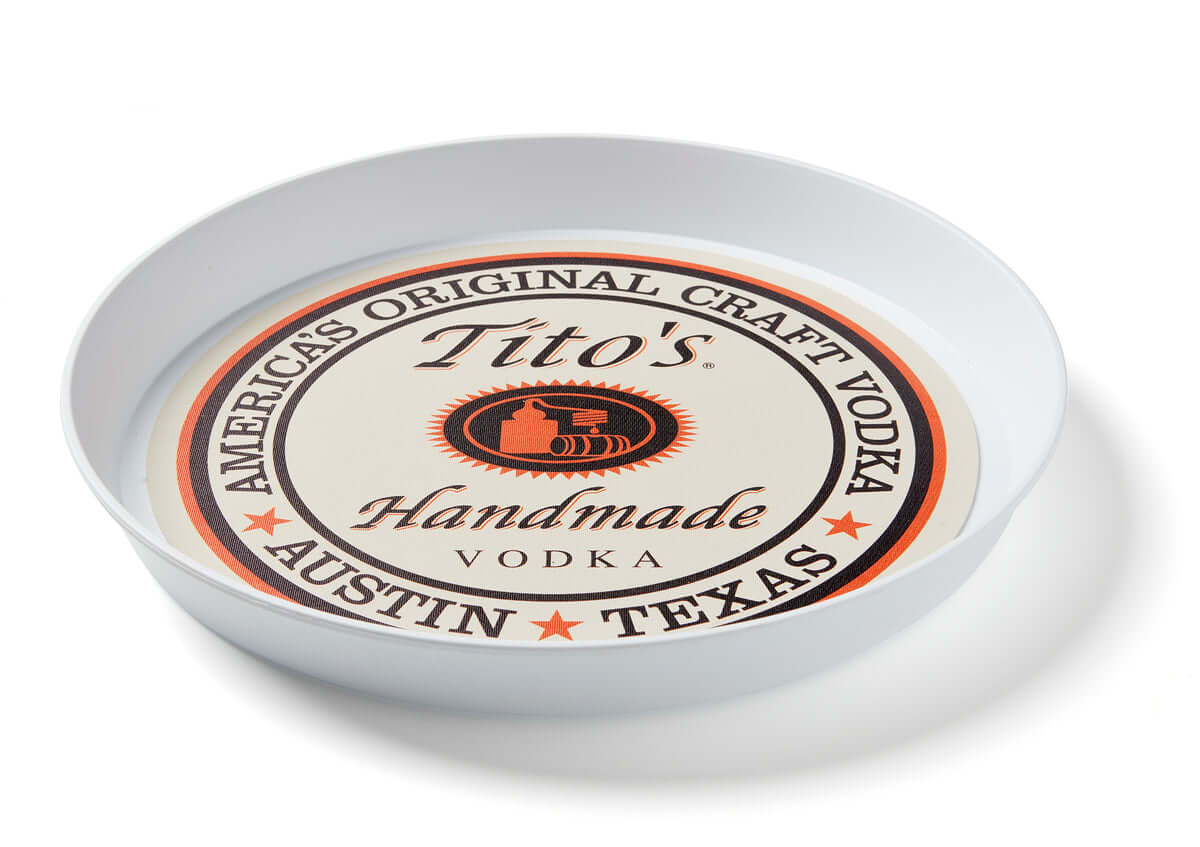 Custom 16″ round serving tray with non‑skid rubber base