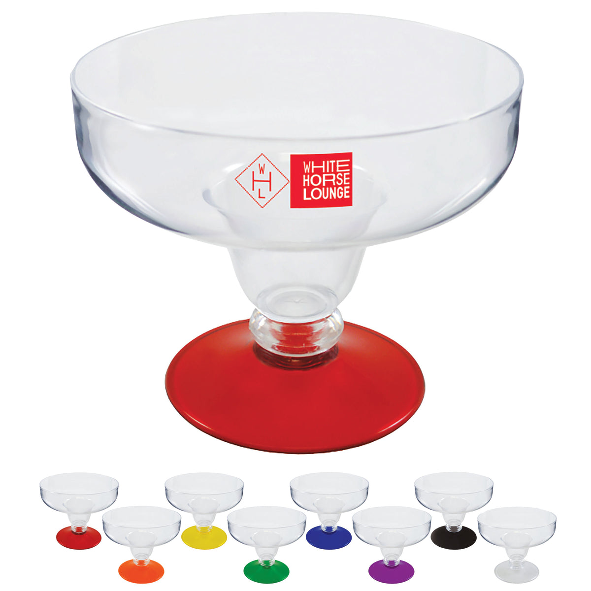 12oz Short Stem Plastic Margarita Glass with Your Choice of Base Color
