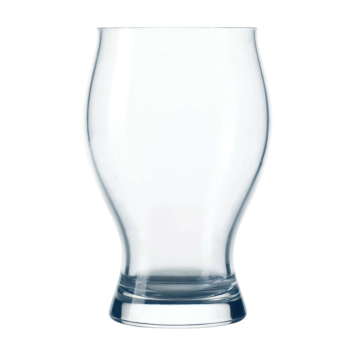 Angled empty view of 16 oz Arc Barlow pilsner glass, showing slender profile, tapered base, and clear glass with no imprint