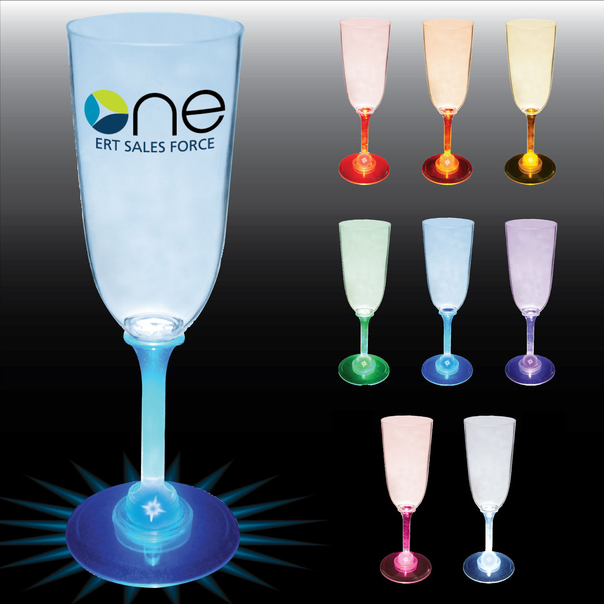 Custom 7oz Light Up Standard Stem Plastic Champagne Flute
