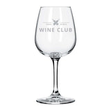 Customizable 12.75 oz wine taster glass featuring 'Wine Club' logo for tastings and events.