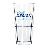 Custom Libbey 22 oz stackable mixing glass with personalized design space for branding.
