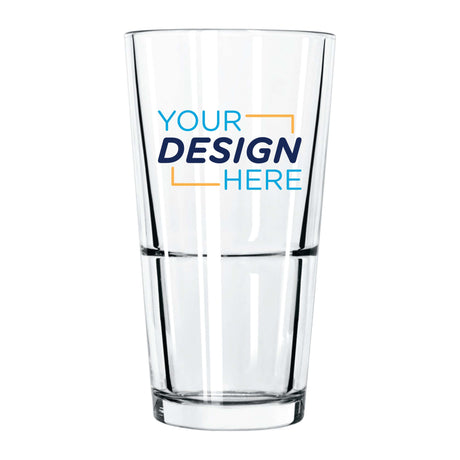 Custom Libbey 22 oz stackable mixing glass with personalized design space for branding.