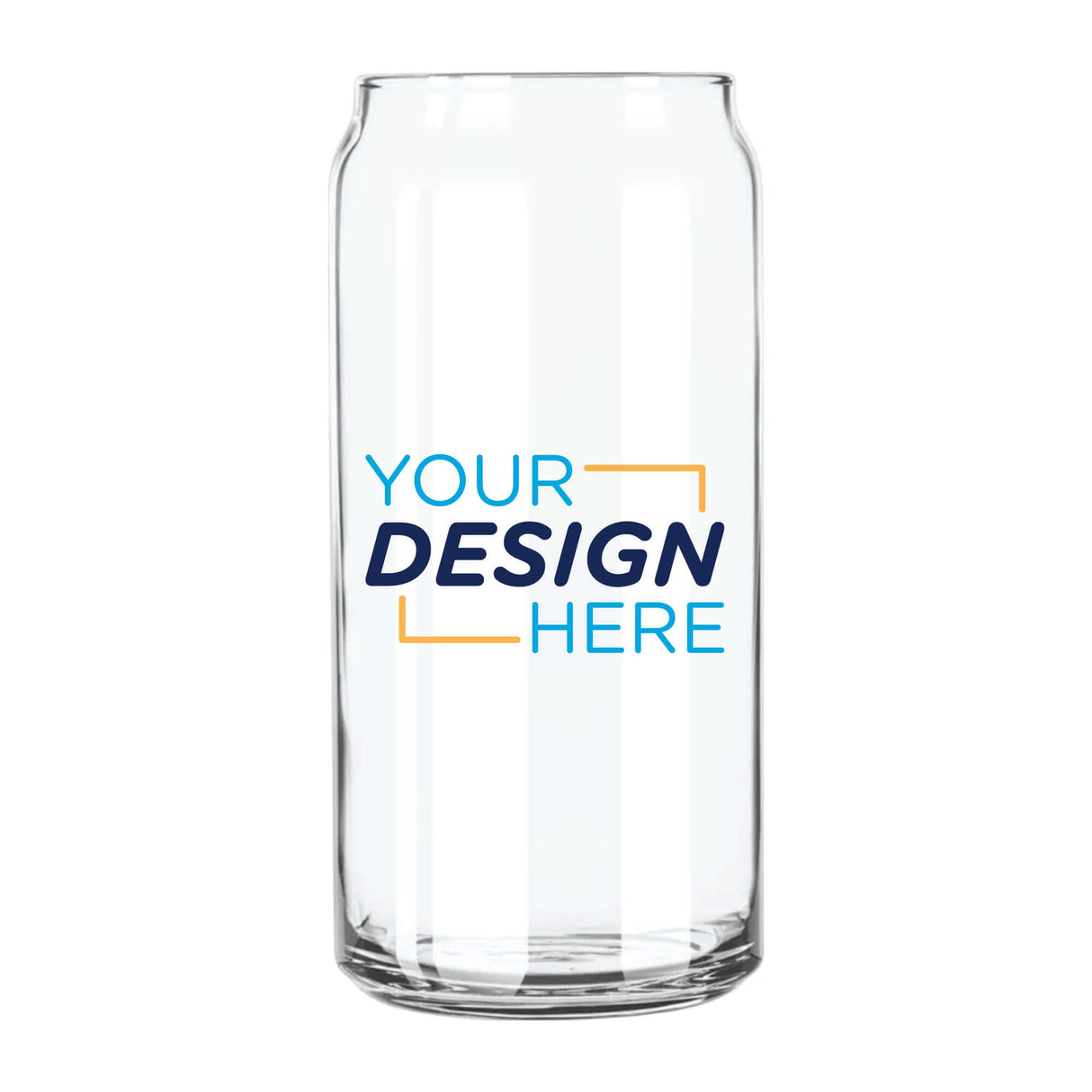 Custom Libbey 20 oz. Can Glass featuring the text 'Your Design Here' for personalized artwork display.
