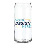 Custom Libbey 20 oz. Can Glass featuring the text 'Your Design Here' for personalized artwork display.