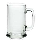 Custom 15 oz Libbey handled glass mug with a classic design, perfect for hot or cold beverages.