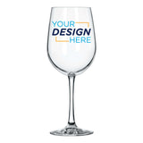 Customizable tall wine glass featuring a clear design area for personalization and elegant stem.