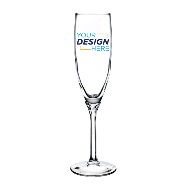 Custom Libbey 6 oz Domaine Flute Glass with personalized design area for branding and events.